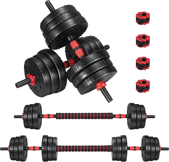 EDOSTORY Adjustable Dumbbell Set, 22/44/66/88lbs Free Weights Dumbbells for Home Gym, 4 in 1 Set, Barbell Set, Dumbbell Set, Kettlebell Set and Push-ups, Non-slip Handles, Fitness for Men Women