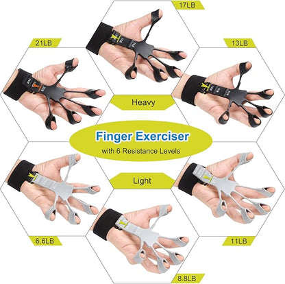 Grip Strength Trainer Kit 6 Pack with Finger Exerciser, Hand Grip Strengthener, Hand Extension Exerciser and Forearm Workout Ring for Muscle Building and Injury Recover