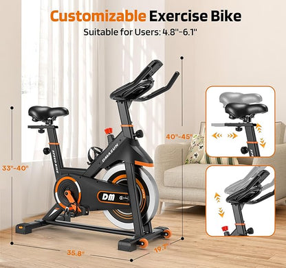 DMASUN Exercise Bike, Silent Magnetic Resistance Stationary Bike for Home with 330 LBS Capacity, Indoor Bike with Comfortable Seat Cushion, Digital Display with Pulse