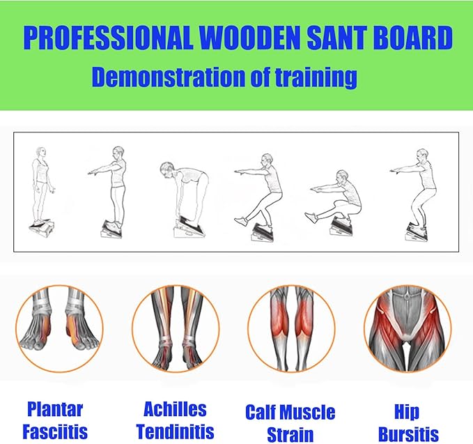 Slant Board for Calf Stretching Squats Calf Stretcher Incline Stretch Adjustable Wooden Wedge Footrest Professional for Knees Ankle Heel Feet Leg