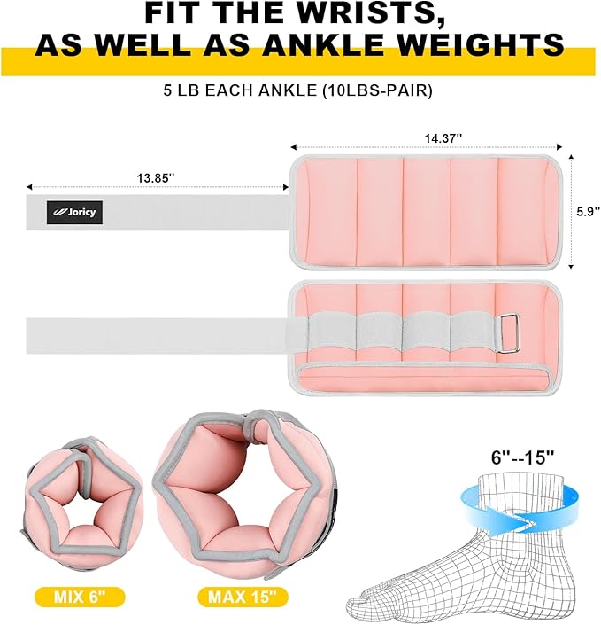 Adjustable Ankle Weights for Women Men 1 Pair 2 4 6 8 10 LBS Leg Weights Hand Arm Wrist Weights with Removable Weight, 1-5 LB Each Ankle Strength Training Weight for Physical Therapy Gym Fitness Walking Running