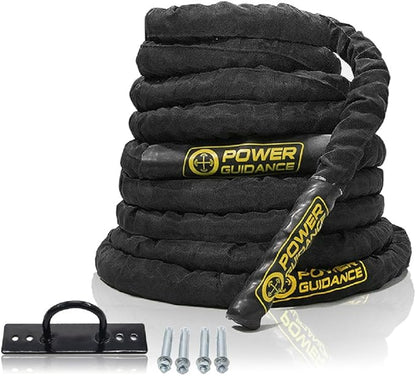 POWER GUIDANCE Battle Rope, 1.5/2 Inch Diameter Poly Dacron 30, 40, 50Ft Length Exercise Equipment for Home Gym & Outdoor Workout, Battle Rope Anchor Included…