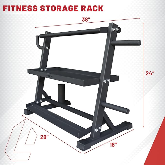 Lifeline Fitness Home Gym 3-Shelf Dumbbell and Kettlebell Storage Rack with Rope and Band Hook - Holds up to 440 LBS - Robust Gym Equipment Storage Solution