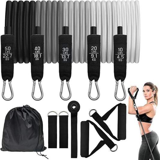 100/150/200lb Resistance Bands Set for Working Out,5-Level Exercise Band for Men Women with Door Anchor,Handles,Ankle Straps,Portable Bag for Home Strength Training Equipment,Gym Fitness