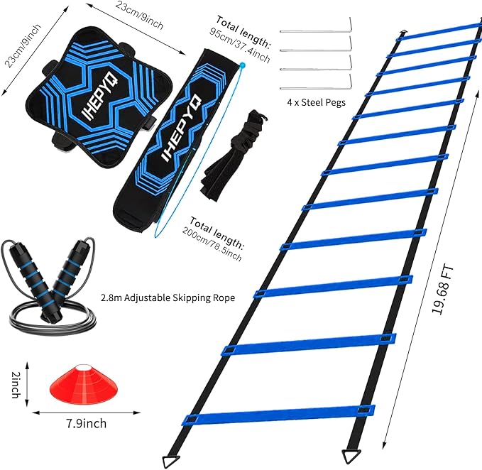 Soccer Agility Training Equipment Set 12 Rung 20Ft Agility 12 Disc 4 Steel