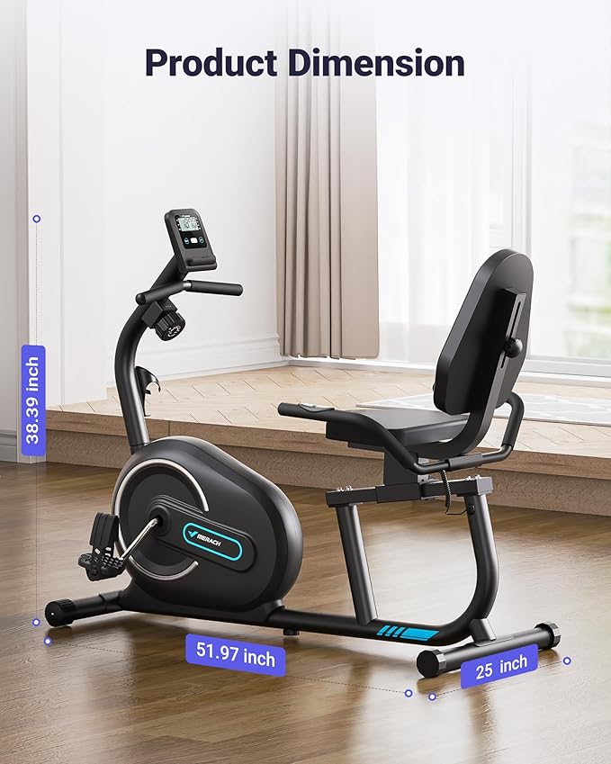 MERACH Recumbent Exercise Bike for Home with Smart Bluetooth and Exclusive App Connectivity, LCD, Heart Rate Handle, Magnetic Recumbent Bikes S08