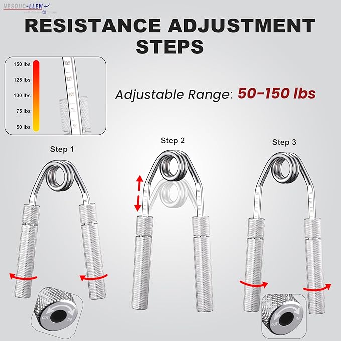 Adjustable Grip Strength Trainer, Full Aluminum Alloy Handle, Grip Strength Adjustable Range 50-150 lbs