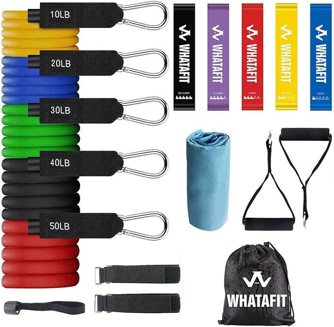 WHATAFIT Resistance Bands, Exercise Bands，Resistance Bands for Working Out, Work Out Bands with Handles for Men and Women Fitness, Strength Training Home Gym Equipment