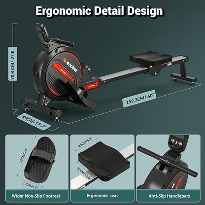 Rowing Machine,Wenoker Magnetic Rower Machine for Home,350 LB