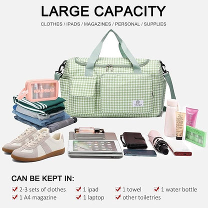 Small Gym Bag for Women, Travel Duffle Bag Carry On Weekender Bag with Shoe Compartment