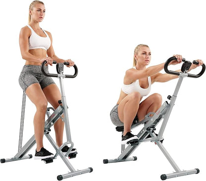 Sunny Health & Fitness Row-N-Ride Squat Assist Trainer for Glutes & Legs Workout with Adjustable Resistance, Optional Full Motion & Smart Connected Fitness App