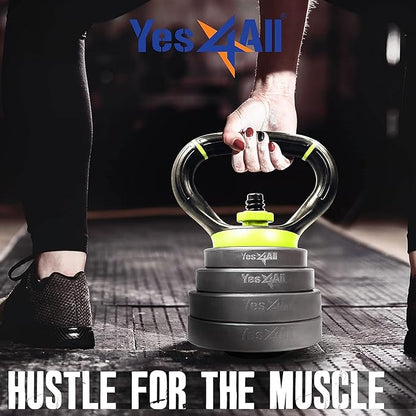 Yes4All Adjustable Kettlebell Handle for Weight Plates, Dumbbell Converter for Strength Training Kettlebells, Home Gym