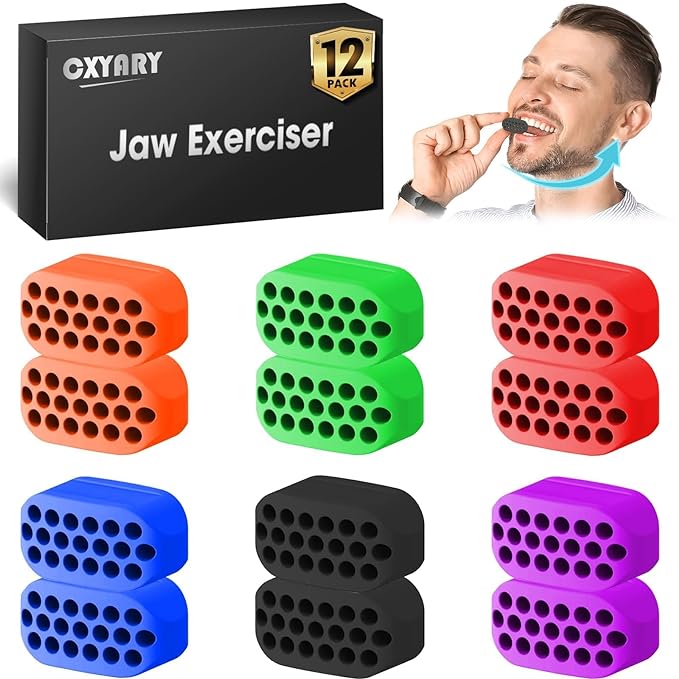 CXYARY 12PCS Jaw Exerciser for Men & Women, 6 Resistance Levels, Silicone Jawline Exerciser, Jaw Trainer Strengthener, Jawline Shaper, Jaw Line Exercise(U.S. Patent in Application Process)