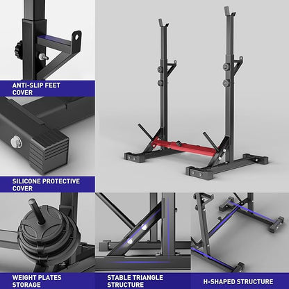 Holleyweb Squat Rack Stand Bench Press Rack,Adjustable Barbell Stand Rack Multi-Function Strength Weight Rack Home Gym