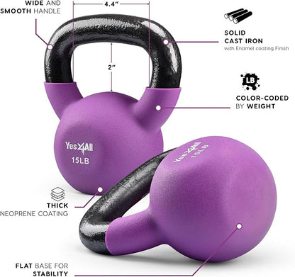 Yes4All Neoprene Coated/Adjustable Kettlebell & Kettlebell Sets - Hand Weights for Home Gym & Dumbbell Weight Set training