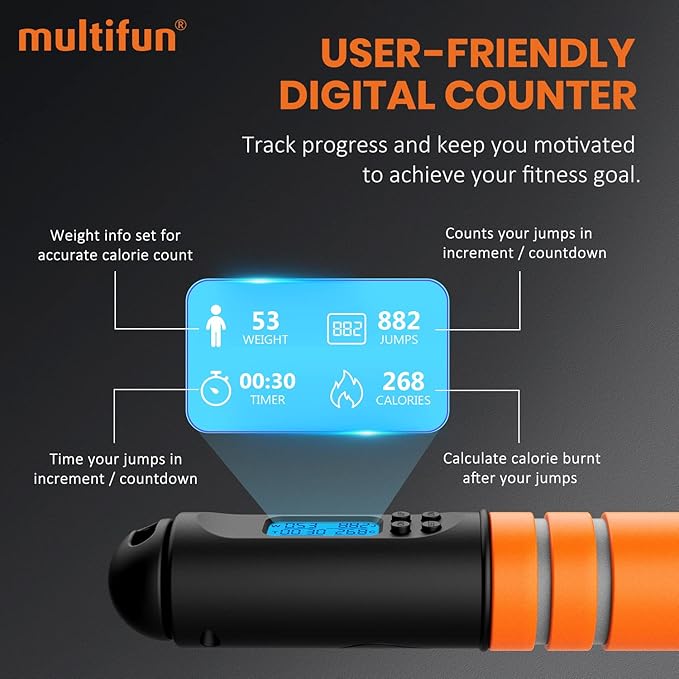 Jump Rope, multifun Speed Skipping Rope with Calorie Counter, Adjustable Digital Counting Jump Rope with Ball Bearings and Alarm Reminder for Fitness, Crossfit, Exercise, Workout, Boxing, MMA, Gym