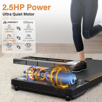 Walking Pad Treadmill, 2.5HP Under Desk Treadmill with Remote Control & LED Display, Quiet Desk Treadmill for Compact Space, Portable Treadmill for Home Office Use