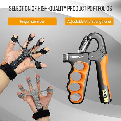 Hand Grips Strengthener, Forearm Strength Trainer- Adjustable Resistance 11-220Lbs Hand gripper with Counting,Finger Exerciser,Hand Extension Exerciser for Muscle Building and Injury Recover Combo Set