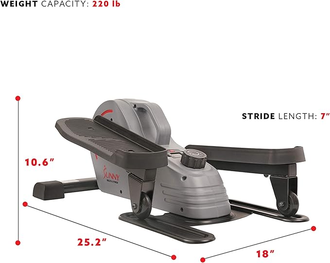 Sunny Health & Fitness 2 in 1 Sit/Stand Mini Elliptical Machine, Portable Under Desk Peddler Exerciser for Senior Home Workout, Optional Handlebars, Resistance Bands and Sunnyfit App Connection