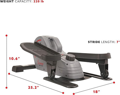 Sunny Health & Fitness 2 in 1 Sit/Stand Mini Elliptical Machine, Portable Under Desk Peddler Exerciser for Senior Home Workout, Optional Handlebars, Resistance Bands and Sunnyfit App Connection