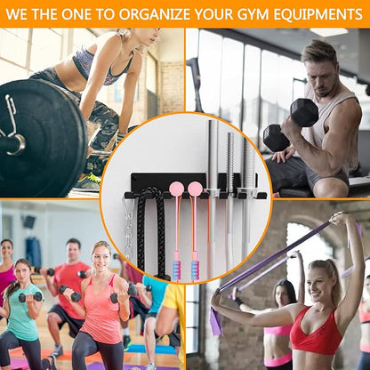 Gym Rack Organizer, Home Gym Accessories Hanger, Wall Mount Hooks for Olympic Barbells, Row Handles, Bats or Tools (E-Book Instruction Included)