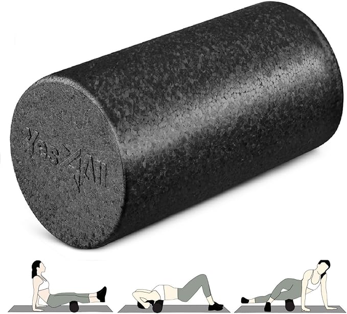 Yes4All High Density Foam Roller for Back, Variety of Sizes & Colors for Yoga, Pilates - Black - 12 Inches