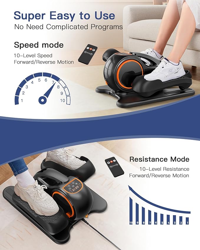 YOSUDA Under Desk Elliptical with 10 Level Resistances, Motorized Ellipse Leg Exerciser for Seniors Fully Assembled, Seated Pedal Exerciser with Remote Control & Non-Slip Pedals