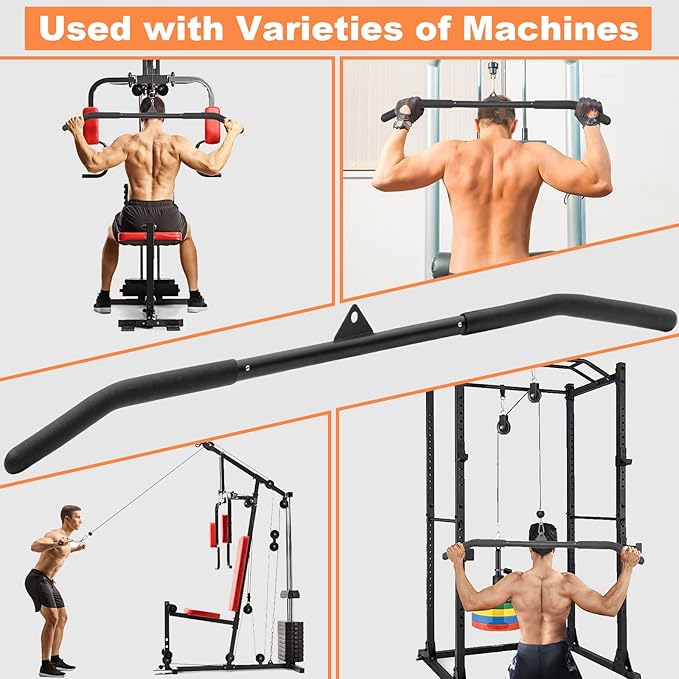 39.37 Inch LAT Pulldown Bar Attachment for Pulley Cable Machine, Curl Tricep Press Down Bar with Rubber Handle, LAT Pull Down Bar Accessories for Gym, Strength Workout, Muscle Building