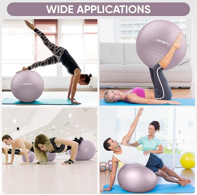 APEXUP Yoga Ball Exercise Ball, Pilates Ball, Anti Slip Stability Ball, Heavy Duty Gym Ball for Fitness, Balance, Core Workout, Physical Therapy