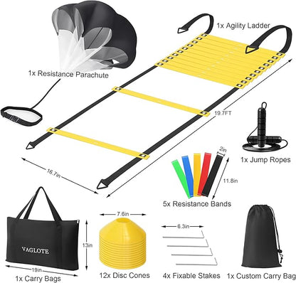 Speed Agility Training Equipment Set-19.7ft Agility Ladder 12 Soccer