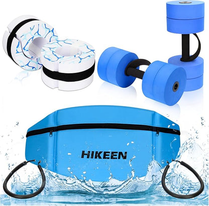 Water Aerobics Pool Exercise Equipment,Aqua Aerobics Equipment Set,Includes High Density Water Dumbbell Aqua Belt and Water Ankle Weights for Aquatic Aerobics Exercise,Pool Fitness