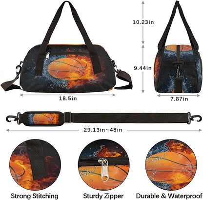 Ball Basketball in Ice Fire Gym Bag for Women Men, Small Travel Duffel Bag for Sports Getaway Overnight Bag Lightweight Weekender Bags Workout Bag Dance Bag for Boys Girls Kids Teens