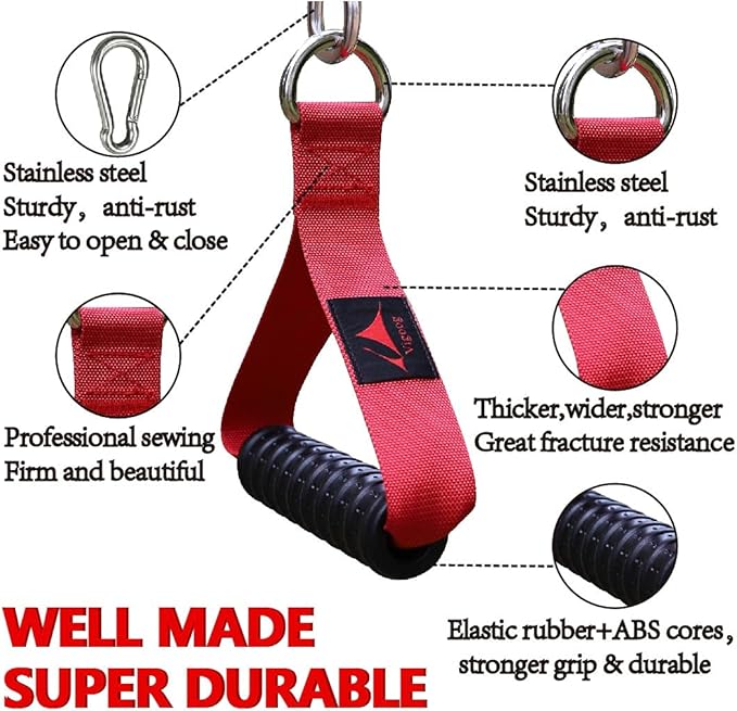 Heavy Duty Gym Exercise Handles Attachment for Cable Machine,Resistance Band,Pulley System Home Fitness Workout Equipment, with Elastic Rubber Grip and 2 Large Carabiners