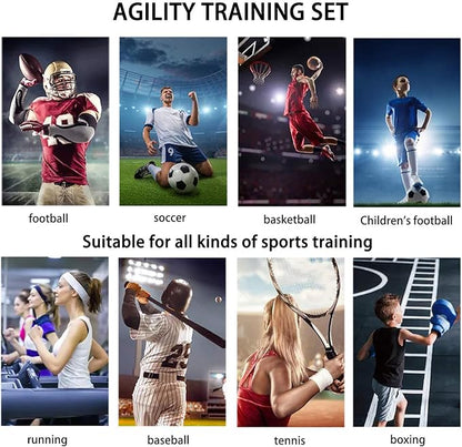 Speed Agility Training Set, includes 1 Agility Ladder, 4 Steel Stakes, 1 Sports Headband,1 Jump Rope, 10 Disc Cones and Gym Carry Bag - Speed Training Equipment for Soccer Football Basketball