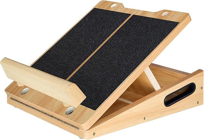 Professional Slant Board, Wooden Slant Board for Calf Stretching, Calf Stretcher with 6 Adjustable Angles, Detachable Baffle & Portable Handle, Incline Board for Squats Ankle Heel Feet Leg