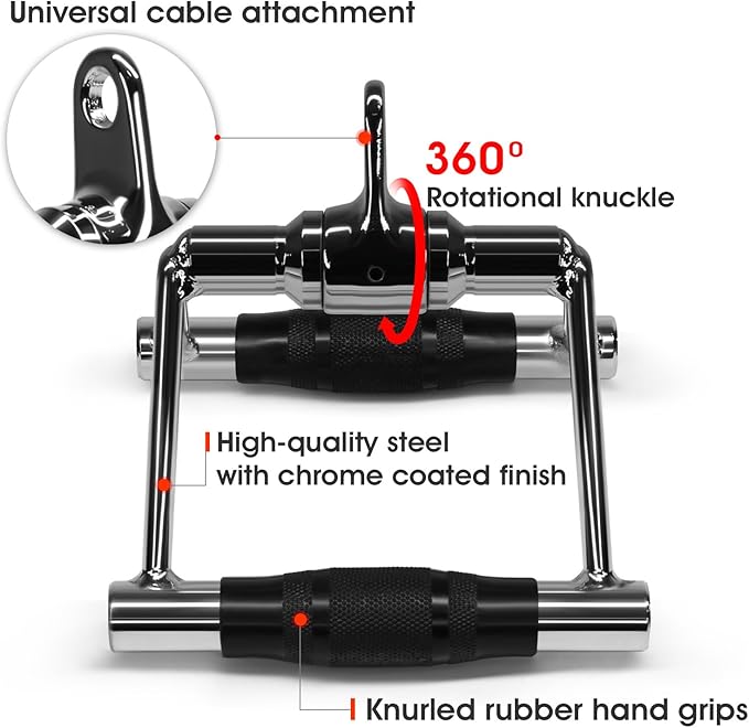 Yes4All Double D Row Handle Cable Attachment for Weight Workout, Cable Machine Accessories for Home Gym, LAT Pull Down V Bar with Capacity Up to 880LBS