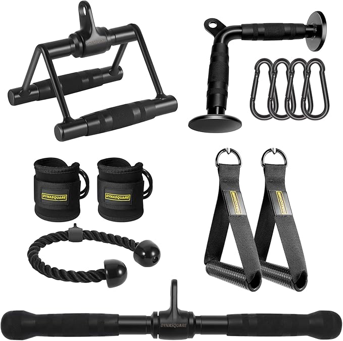 Cable Machine Attachments Combo, Heavy Duty Solid Steel LAT Pulldown Attachments with Exercise Handles & Ankle Straps, Home Gym Machine Accessories