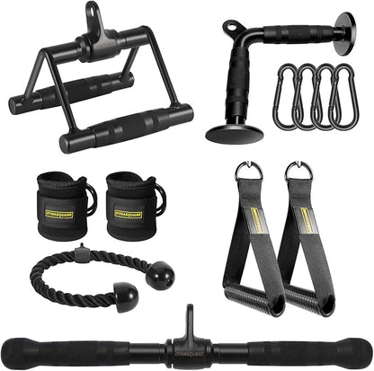 Cable Machine Attachments Combo, Heavy Duty Solid Steel LAT Pulldown Attachments with Exercise Handles & Ankle Straps, Home Gym Machine Accessories