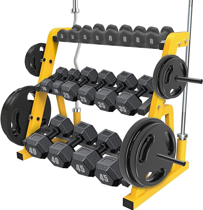 Kipika Heavy Duty Dumbbell Rack Multifunctional, Weight Rack for Dumbbells, Home Gym Equipment, Suitable for Storage of Dumbbell, Barbell Plate, Barbell Bar, Yellow/Black