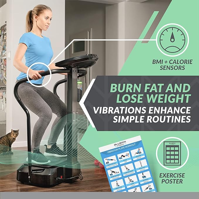 Bluefin Fitness Vibration Platform Pro Model Upgraded Design with Silent Motors and Built in Speakers Build Muscle at Home and Loose Fat