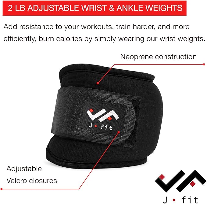 JFIT Wrist Weight Pair – Set of 2, Wrist Straps for Fitness, Walking, Workout – Multiple Size and Weight Options – Comfortable, Breathable, Moisture Absorbent Weight Straps for Men and Women