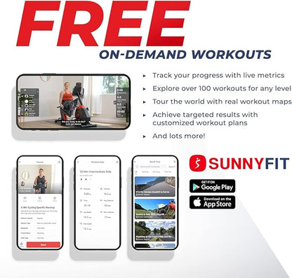 Sunny Health & Fitness Compact Performance Recumbent Bike with Dual Motion Arm Exercisers, Quick Adjust Seat & Optional Exclusive SunnyFit App Enhanced Bluetooth Connectivity