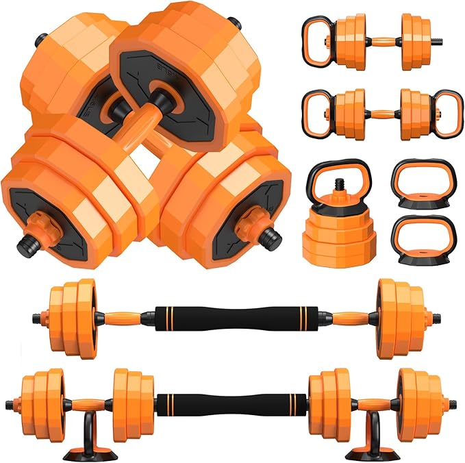 DERACY Adjustable Dumbbells 6 in 1 Weight Set, Dumbbell, Barbell, Kettlebell and Push-up, Home Gym Fitness Workout Equipment for Men and Women