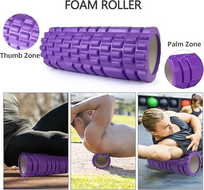 5 in 1 Foam Roller Set for Deep Tissue Muscle Massage, Trigger Point Fitness Exercise Foam Roller, Massage Roller, Massage Ball, Stretching Strap, for Whole Body (Purple)