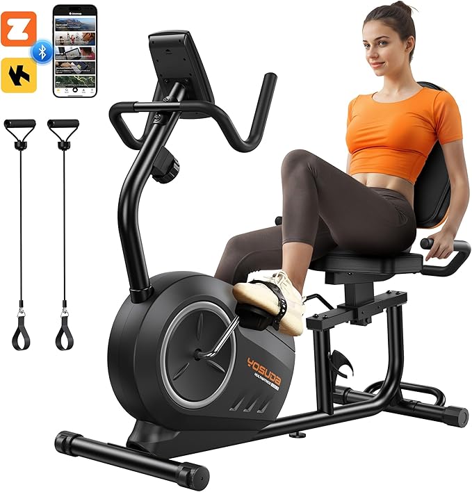 YOSUDA PRO Recumbent Exercise Bike for Home Use with Resistance Bands-Recumbent Bike with Smart Workout APP, Comfortable Seat, Pulse Sensor & 16-level Resistance