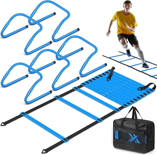 Speed and Agility Training Equipment: 5 Adjustable Agility Hurdles. 20ft Agility Ladder, Soccer Training Equipment Set for Kids Youth Adults