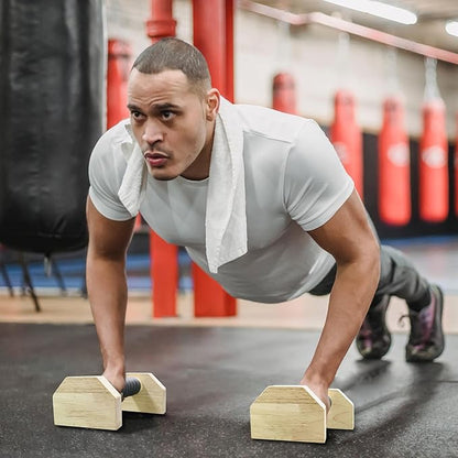 Wooden Parallettes Push Up Bars, Anti-Slip Push-Up Handles, Mini Handle Pumps, Dip Station Dip Bar, Handstand Bars for Calisthenics and Fitness（log）