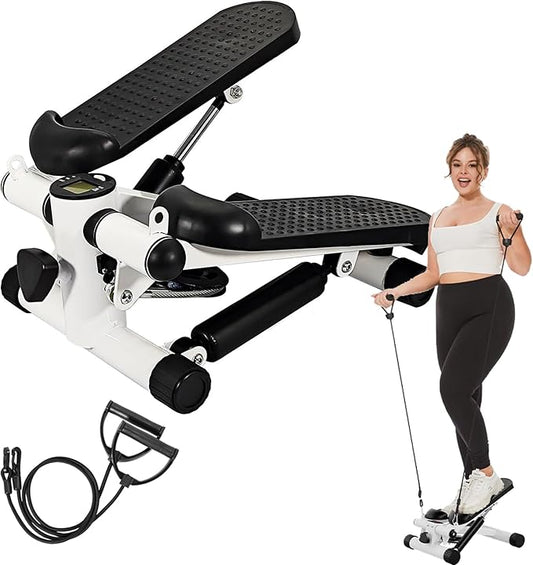 Steppers for Exercise at Home, Mini Stepper 330lb Weight Capacity Stepper, Height Adjustable Mini Stepper with Resistance Band, Pneumatic Stepper with Resistance Ultra Quiet