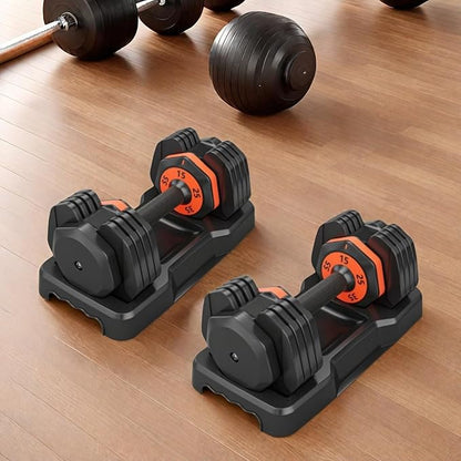 55LB Dumbbell, Adjustable Dumbbell Set, Free Dumbbell with Weights Change, Black Dumbbell with Secure Lock Slots, Adjustable Dumbbell for Men and Women for Home Gym, Black