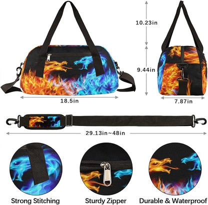 Abstract Fiery Dragons Pattern Gym Bag for Women Men, Small Travel Duffel Bag for Sports Getaway Overnight Bag Lightweight Weekender Bags Workout Bag Dance Bag for Boys Girls Kids Teens…